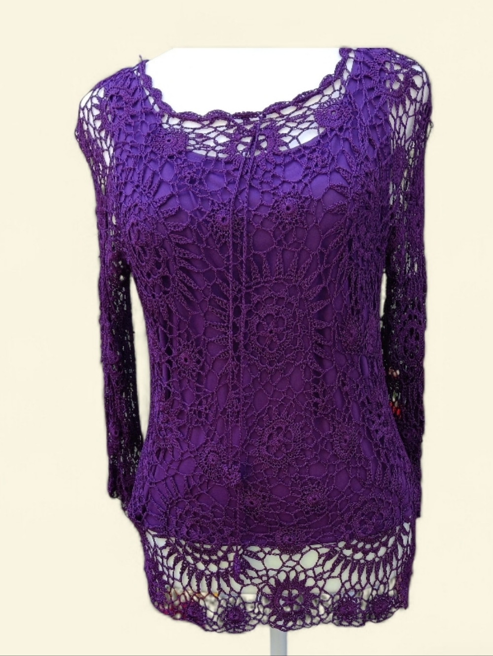 Joseph A Purple Crochet Lace Tunic Top